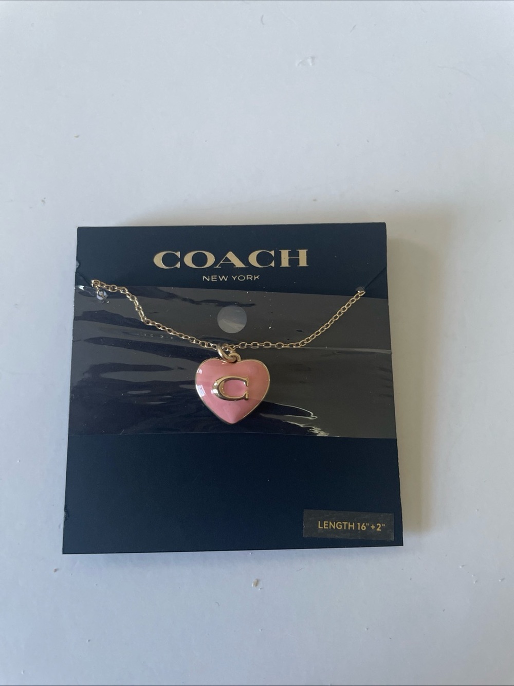 COACH Gold-Tone Chain with Pink Heart 'C' Pendant Necklace